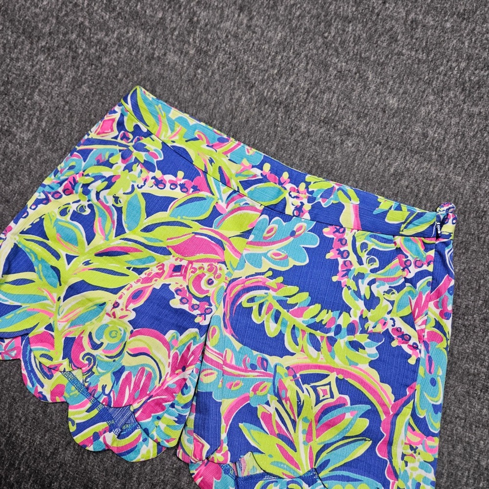 Lilly Pulitzer Callahan Shorts Womens 0 Blue Pink Green Floral Scallop Hem